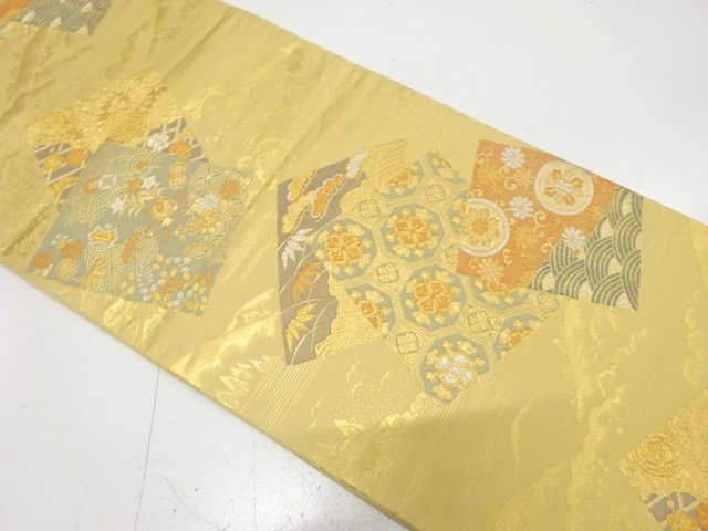 Bag obi with a flower and classic pattern woven into the colored paper